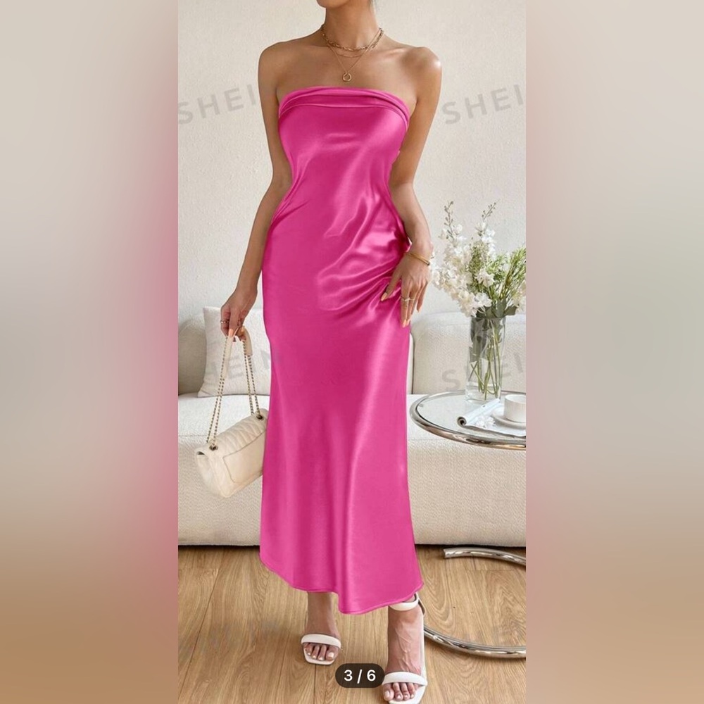 SHEIN, women’s, pink, backless, empire waist, strapless dress.  2 available!